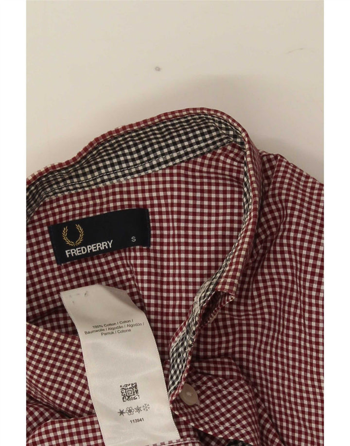 Fred Perry Mens Shirt Small Burgundy Gingham Cotton