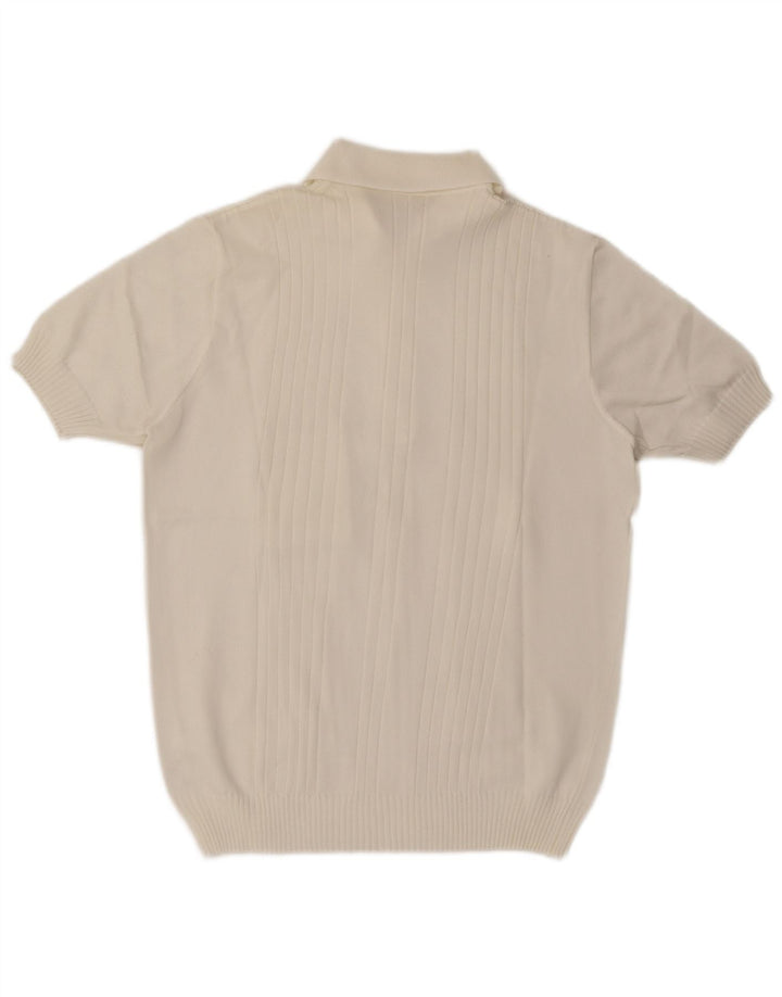Vintage Mens Short Sleeve Polo Neck Jumper Sweater Medium White