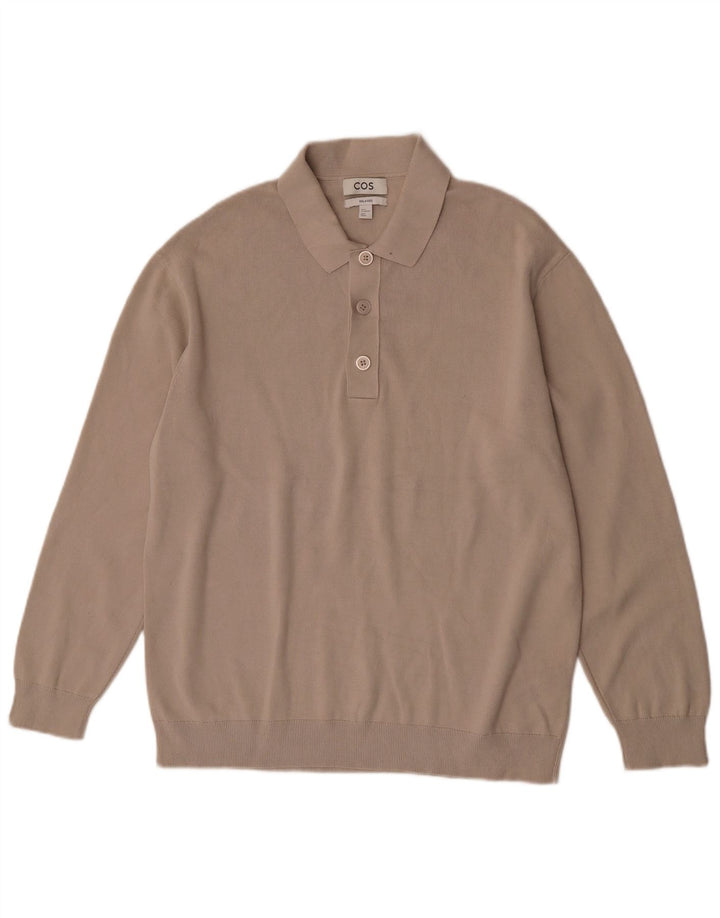 Cos Mens Relaxed Polo Neck Jumper Sweater Medium Beige Cotton