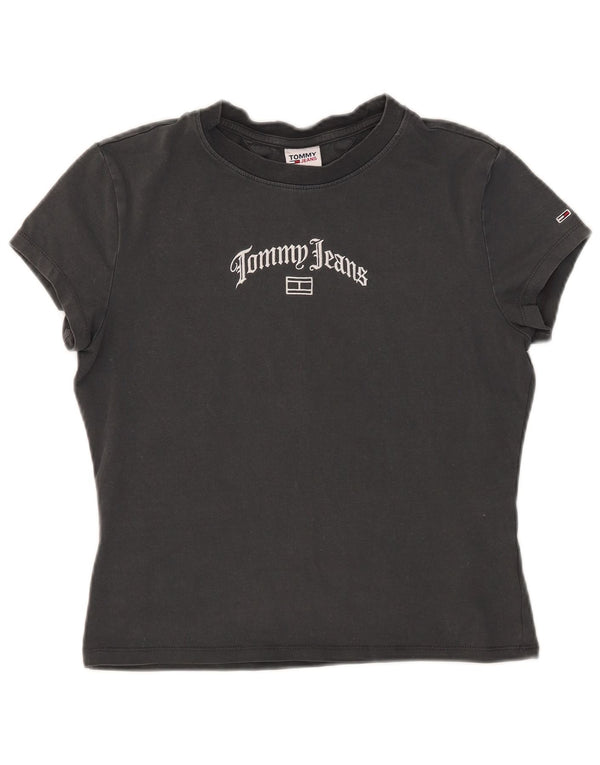 Tommy Hilfiger Damen Crop Graphic T-Shirt Top UK 14 Large Grau Baumwolle