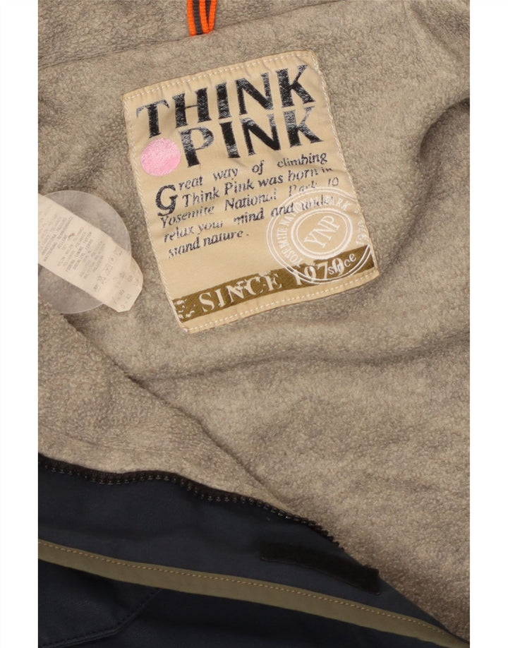 Think Pink Womens Hooded Parka Jacket UK 14 Medium Navy Blue Cotton