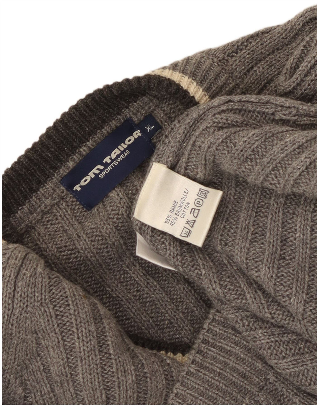 Tom Tailor Mens V-Neck Jumper Sweater XL Grey Ramie
