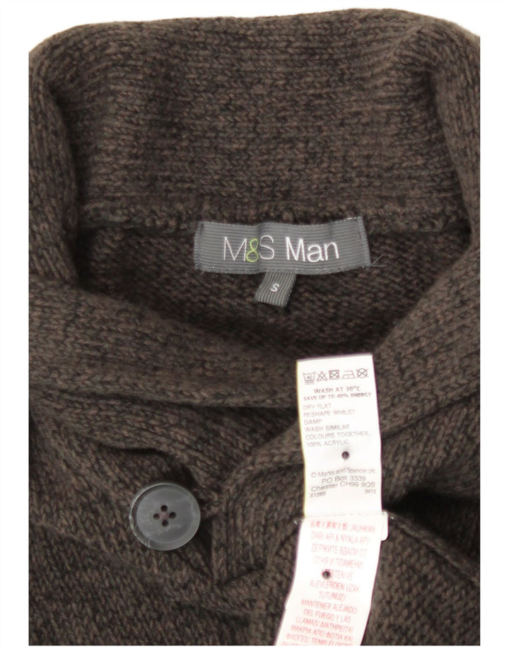 Marks & Spencer Mens Shawl Neck Jumper Sweater Small Brown Flecked Acrylic