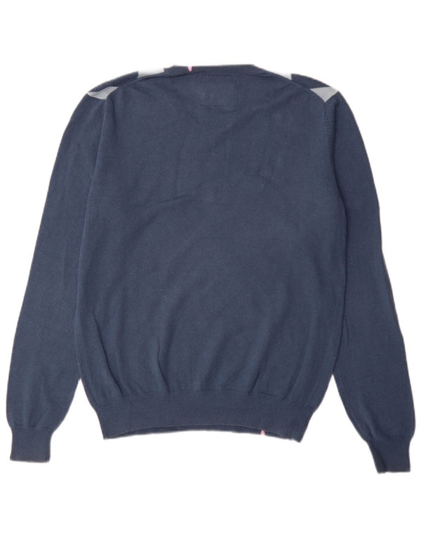 Sun68 Herre V-hals sweater Medium Blue Argyle/Diamond Bomuld