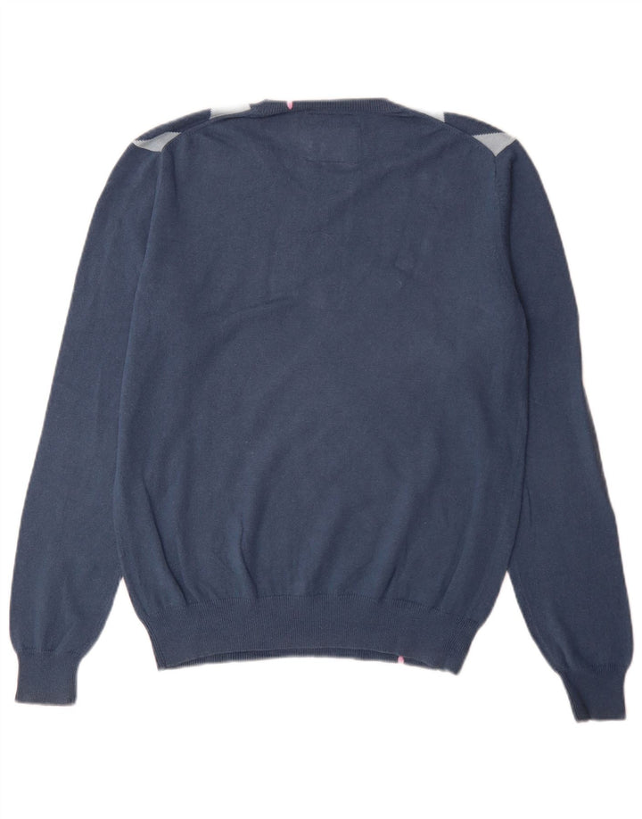 Sun68 Herre V-hals sweater Medium Blue Argyle/Diamond Bomuld
