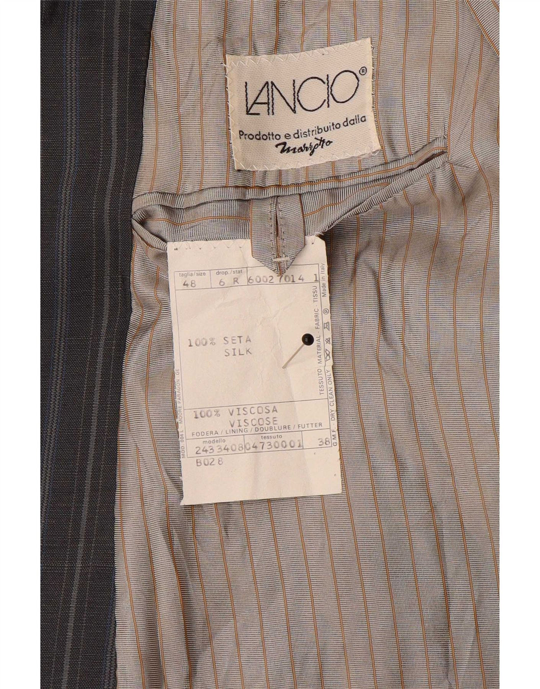 Vintage Blazer croisé pour homme IT 48 Soie à fines rayures gris moyen