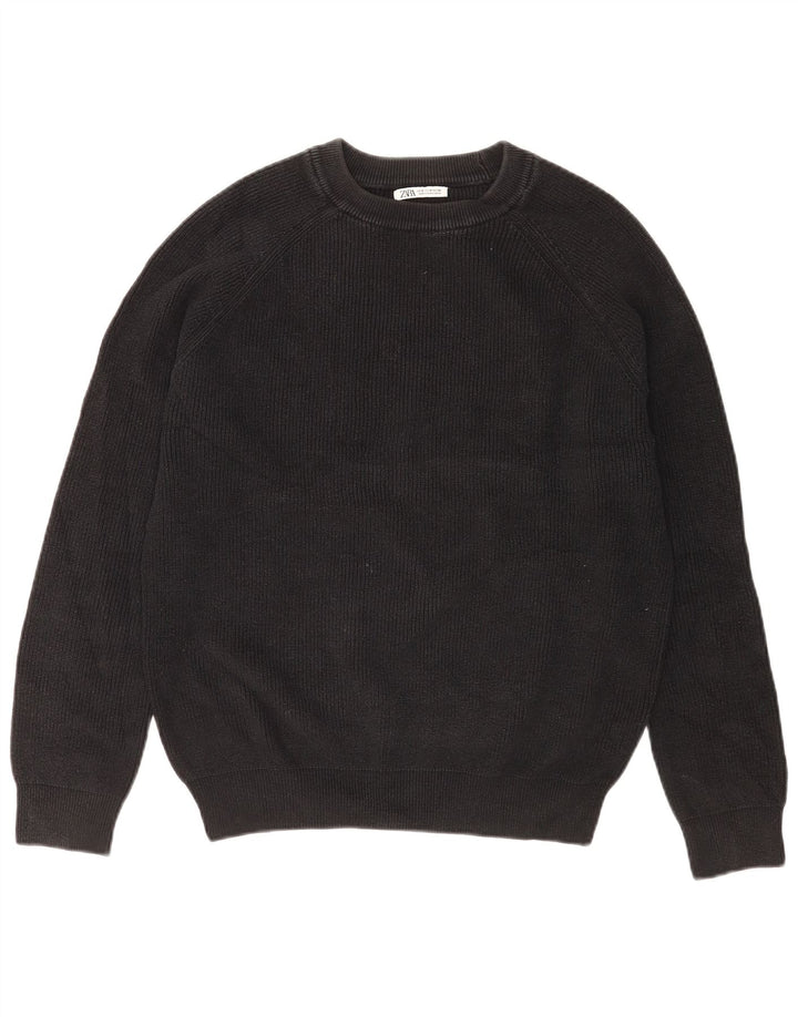 Zara Mens Crew Neck Jumper Sweater Medium Black Cotton