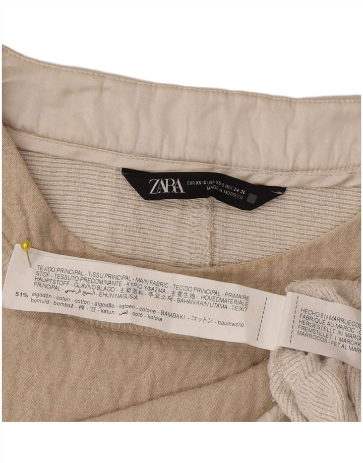 Zara Womens Oversized Blouse Top UK 6 XS Beige Cotton