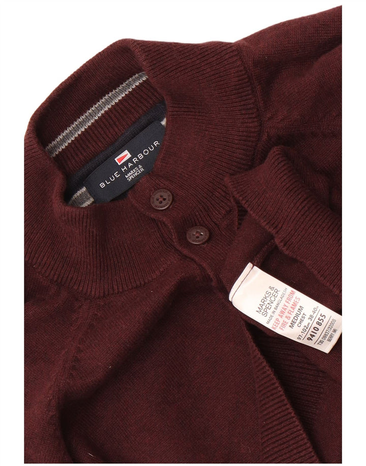 Marks & Spencer Mens Blue Harbour Button Neck Jumper Sweater Medium Maroon
