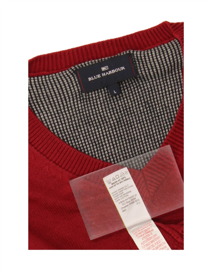 BLUE HARBOUR Mens V-Neck Jumper Sweater Large Red Cotton Vintage Blue Harbour and Second-Hand Blue Harbour from Messina Hembry 