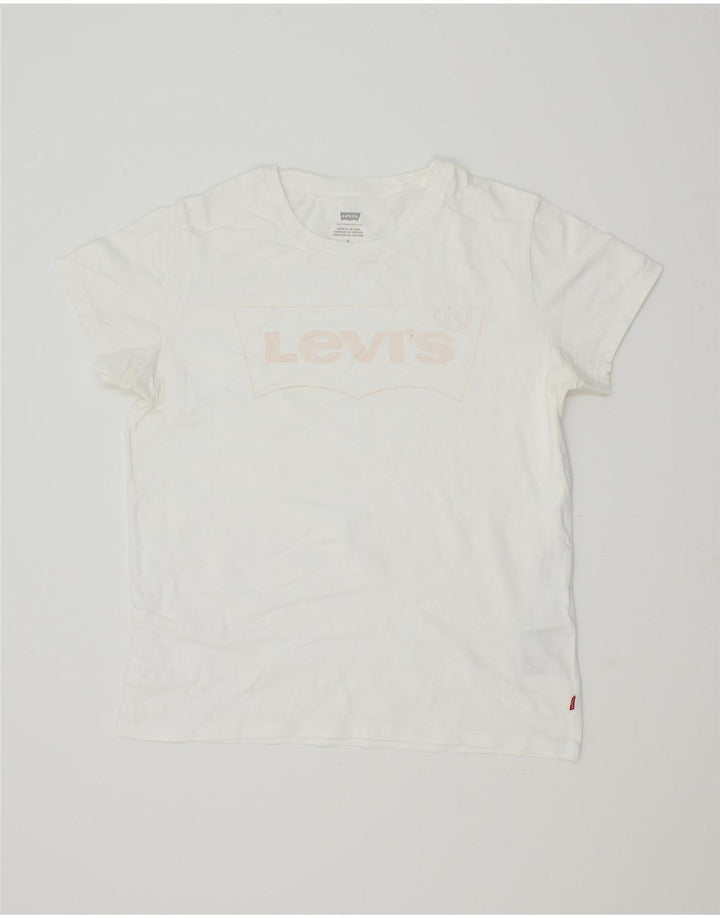 LEVI'S Womens Graphic T-Shirt Top UK 14 Medium White Cotton Vintage Levi's and Second-Hand Levi's from Messina Hembry 
