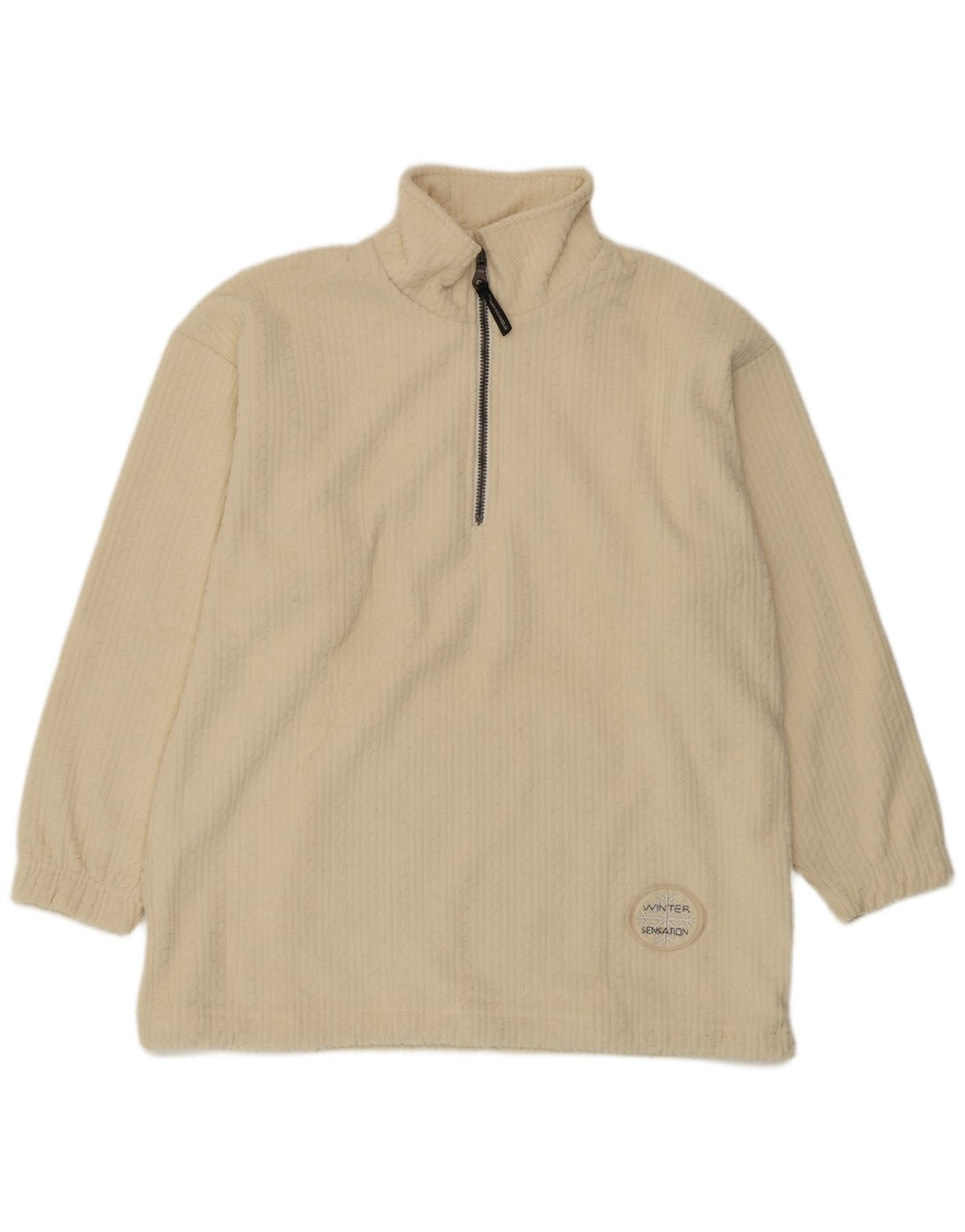 F.LLI Campagnolo Mens Zip Neck Fleece Jumper Large Off White Polyester