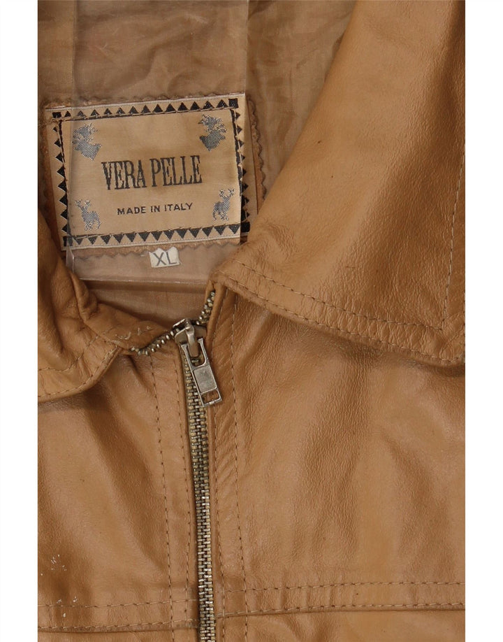 Vintage Womens Leather Jacket UK 18 XL Beige Leather