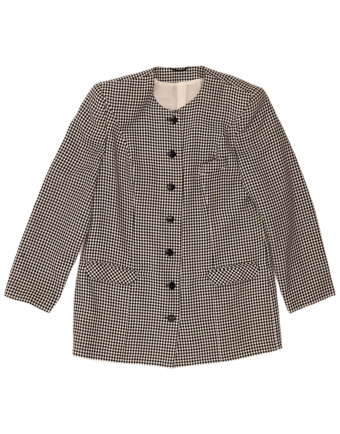 Vintage Mujer 7 botones Blazer Chaqueta IT 44 Medio Negro Manchado Poliéster