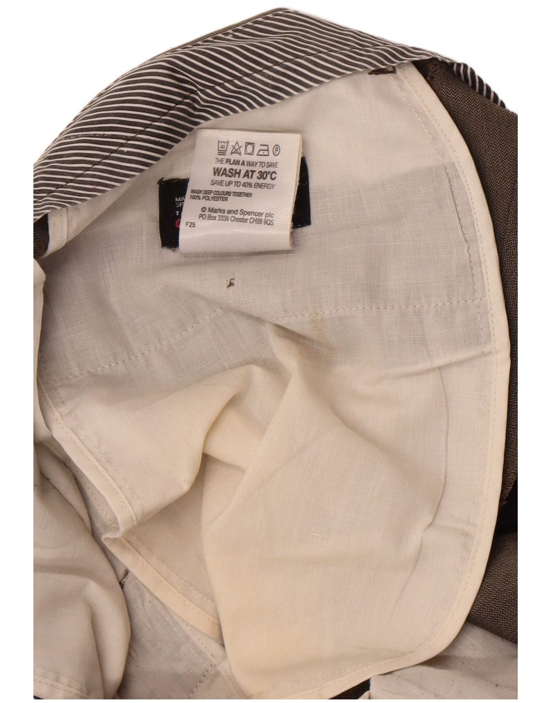 Marks & Spencer Mens Straight Suit Trousers W34 L29 Brown Herringbone