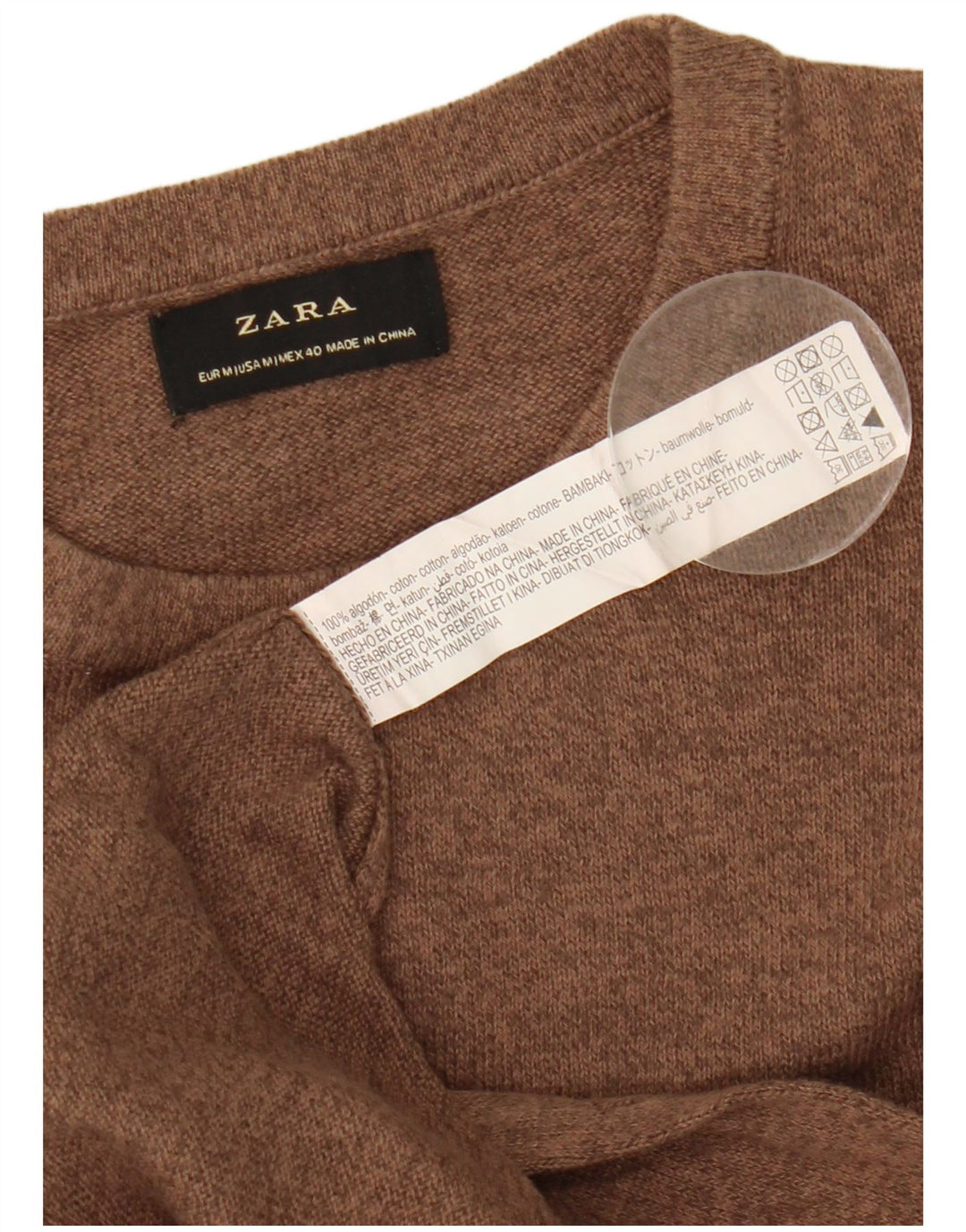 Zara Mens Crew Neck Jumper Sweater Medium Brown Flecked Cotton
