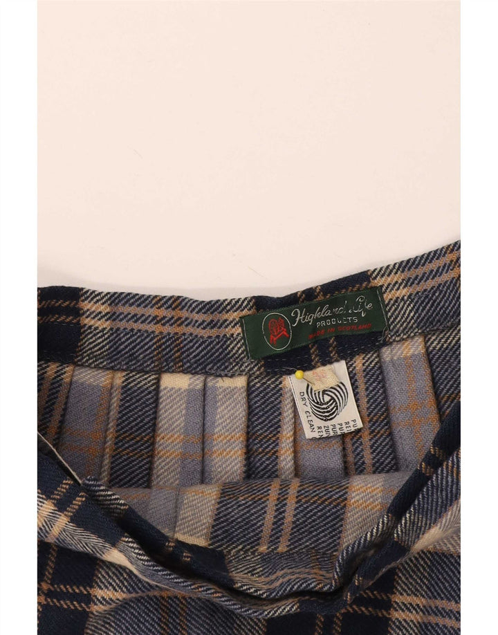 Highland Womens Wrap Skirt EU 38 Medium W28  Navy Blue Plaid Wool
