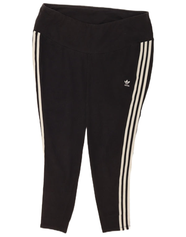 Adidas Womens Leggings UK 28-30 3XL  Black Striped Cotton Sports