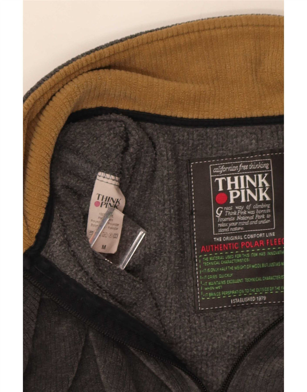 Think Pink Mens Graphic Zip Neck Fleece Jumper Medium Grey Colourblock