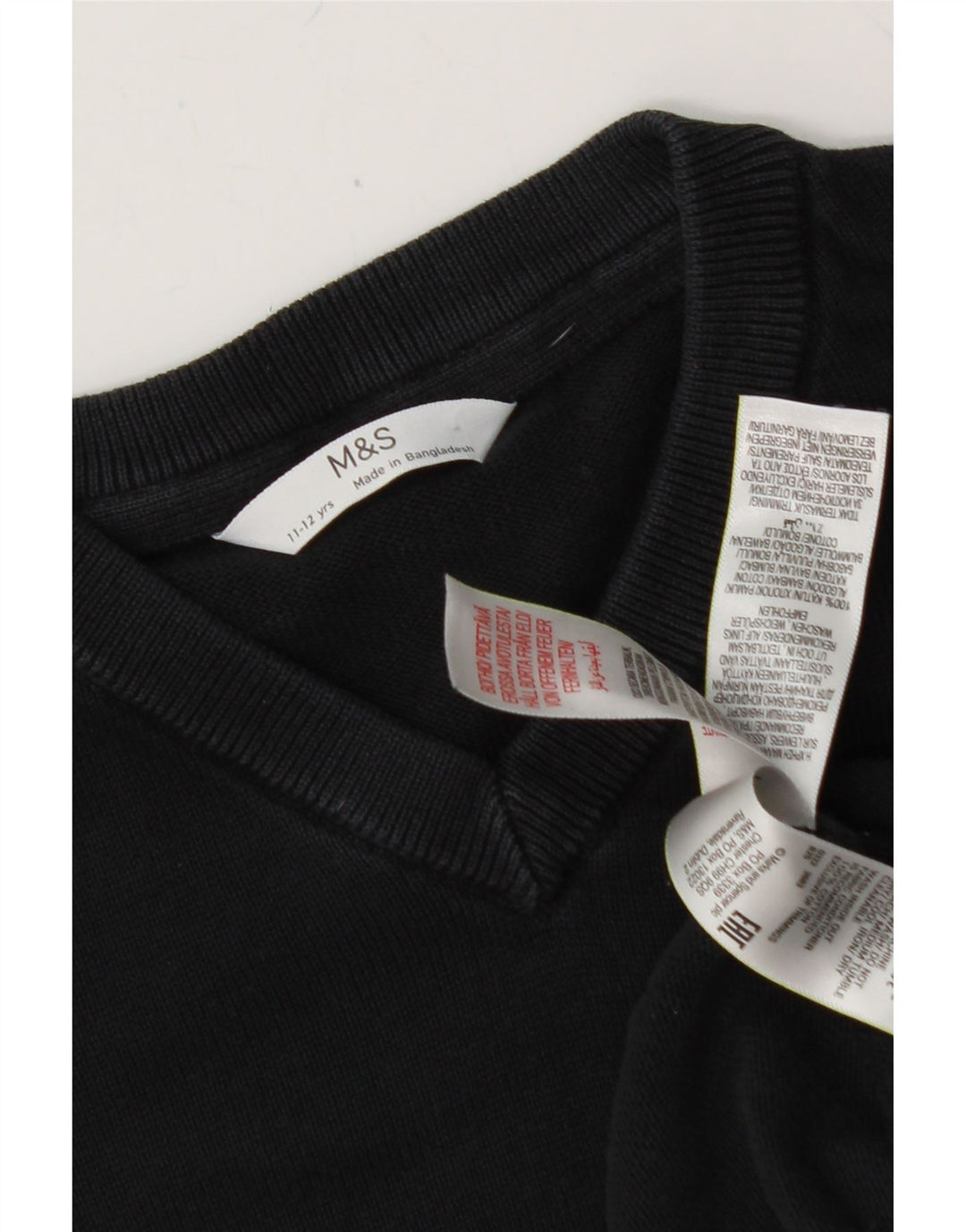 MARKS & SPENCER Boys V-Neck Jumper Sweater 11-12 Years Black Cotton Vintage Marks & Spencer and Second-Hand Marks & Spencer from Messina Hembry 