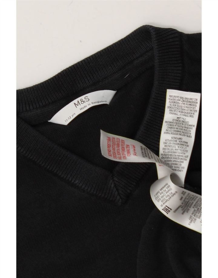 MARKS & SPENCER Boys V-Neck Jumper Sweater 11-12 Years Black Cotton Vintage Marks & Spencer and Second-Hand Marks & Spencer from Messina Hembry 