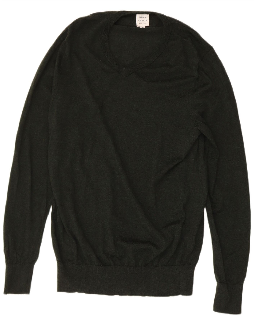 JOHN LEWIS Mens V-Neck Jumper Sweater Medium Green Merino Wool