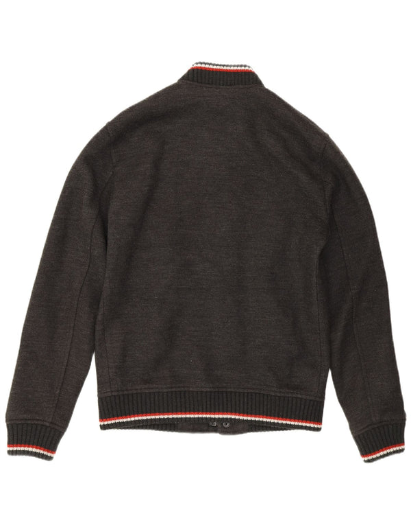 Superdry Mens Varsity Jacket UK 38 Medium Grey Striped Acrylic