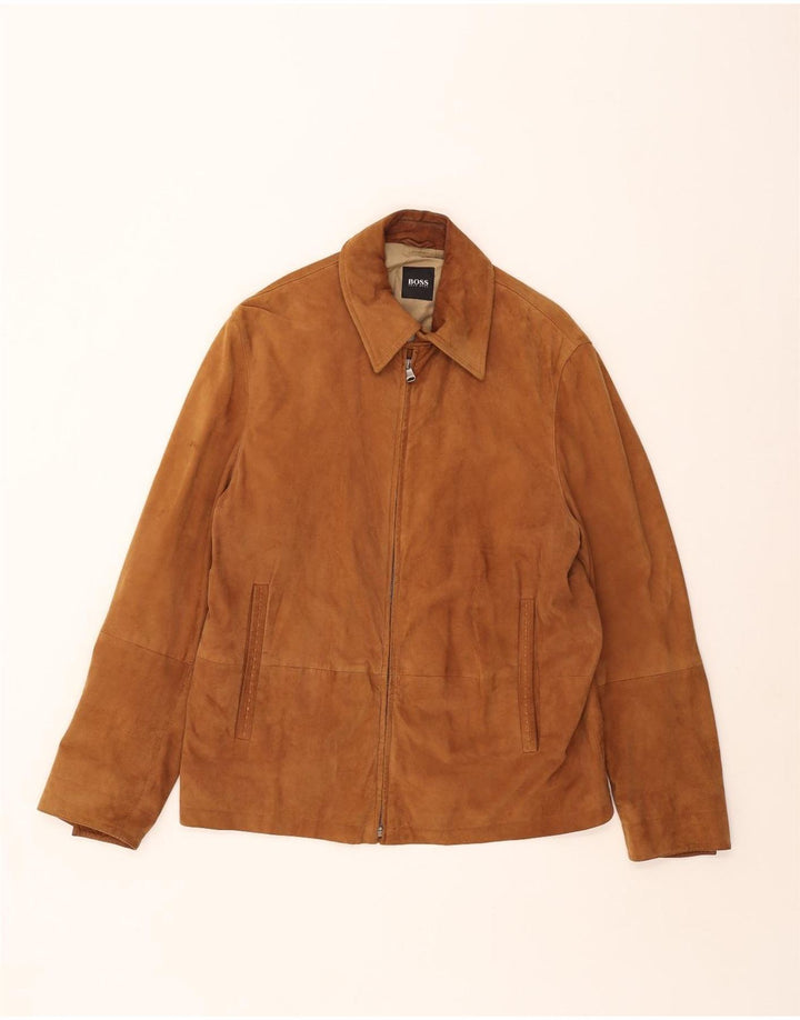 Hugo Boss Mens Suede Jacket EU  52 XL Brown Leather
