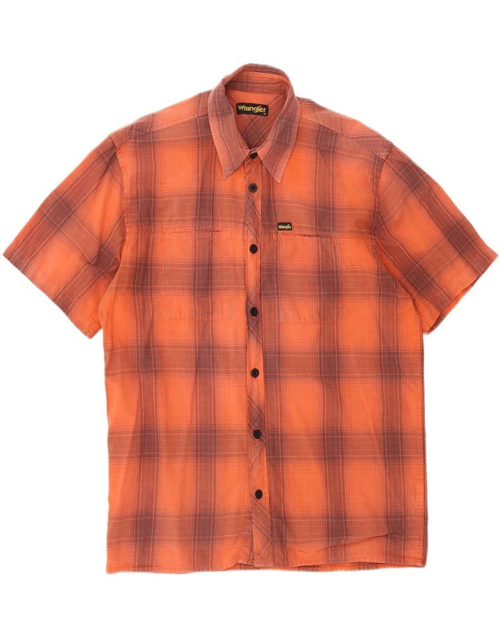 Wrangler Mens Short Sleeve Shirt Medium Orange Plaid Cotton