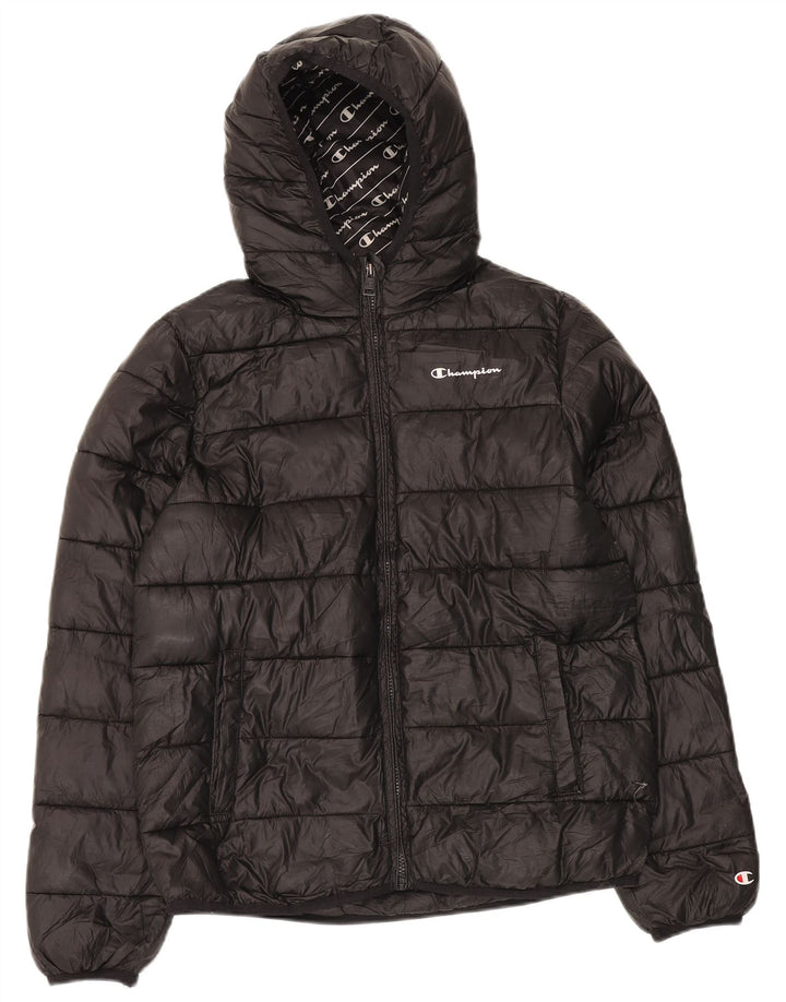 CHAMPION Womens Hooded Padded Jacket UK 40 Large Black Polyester