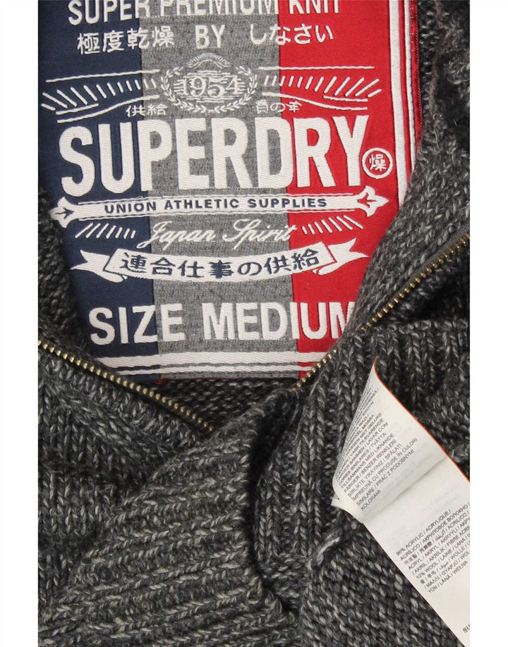 Superdry Pull Graphic Zip Neck Jumper Homme Gris Moyen Acrylique Moucheté