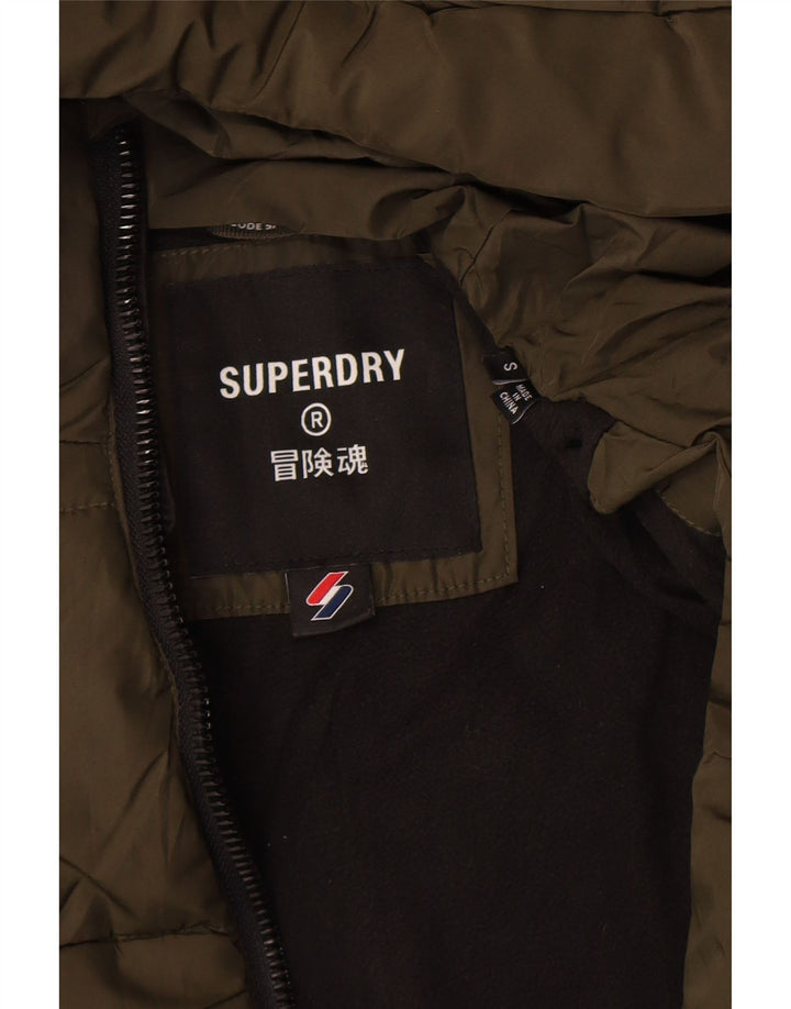Superdry Mens Hooded Padded Jacket UK 36 Small Khaki Polyester