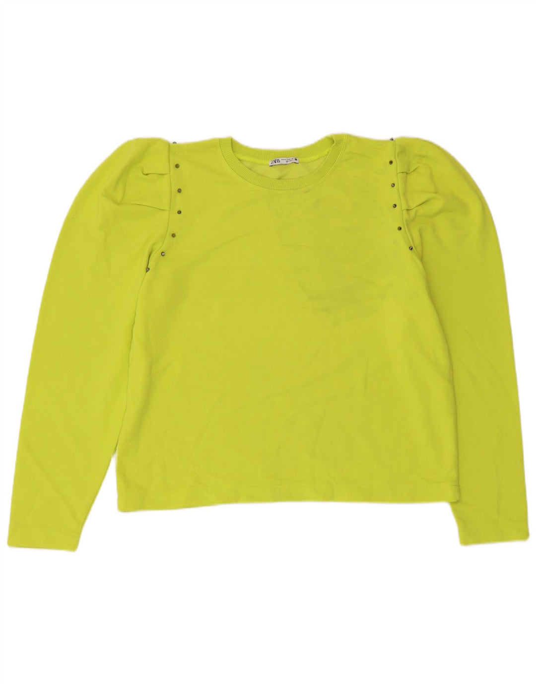 Zara Womens Crop Sweatshirt Jumper UK 14 Medium Green Cotton