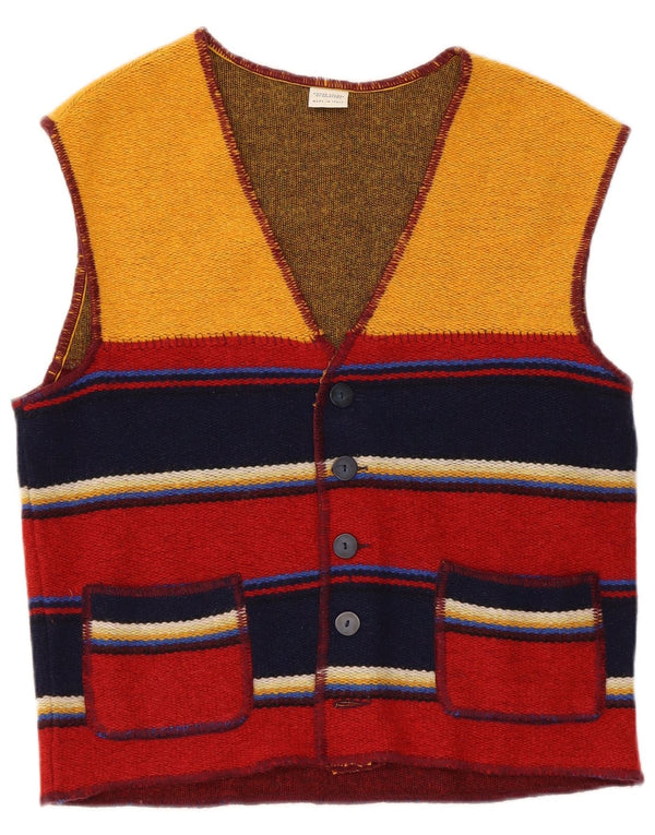 Maglione Cardigan Smanicato Uomo Benetton Piccolo in Lana a Righe Multicolori