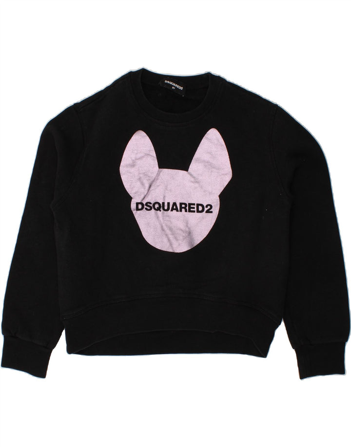 DSQUARED Girls Graphic Sweatshirt Jumper 7-8 Years Black Cotton Vintage Dsquared and Second-Hand Dsquared from Messina Hembry 
