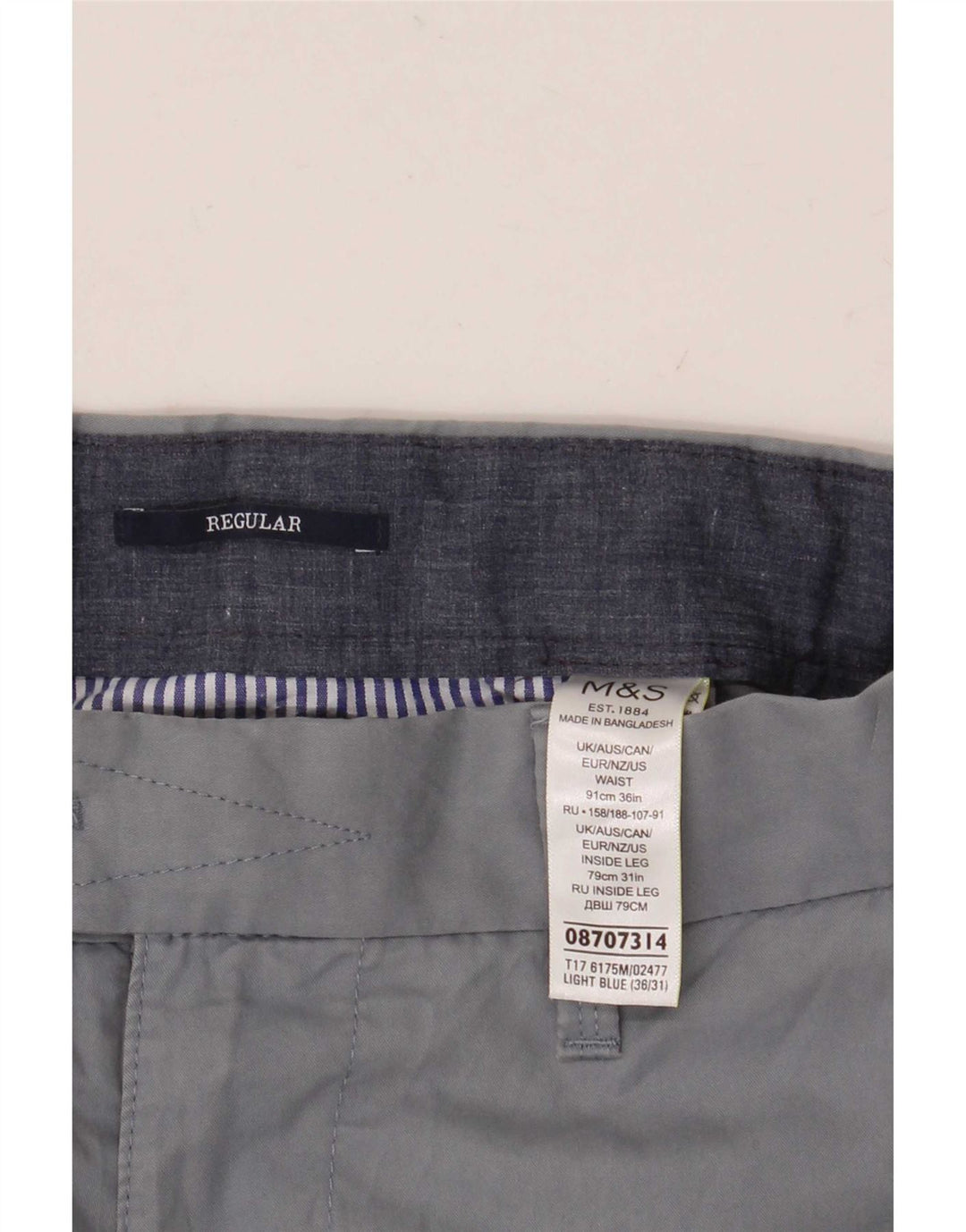 Marks & Spencer Mens Regular Fit Suit Trousers W36 L31 Blue Cotton