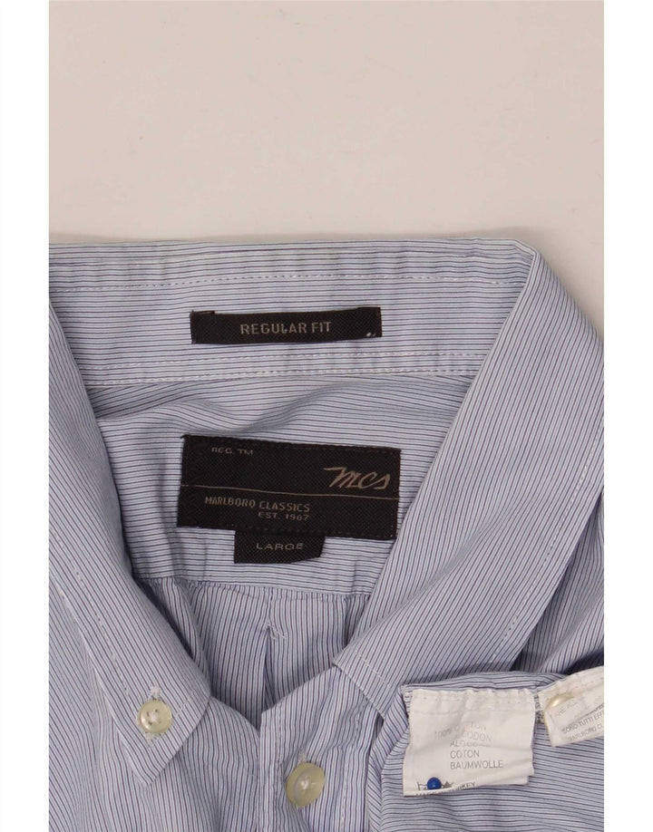 Marlboro Classics Mens Regular Fit Shirt Large Blue Pinstripe Cotton