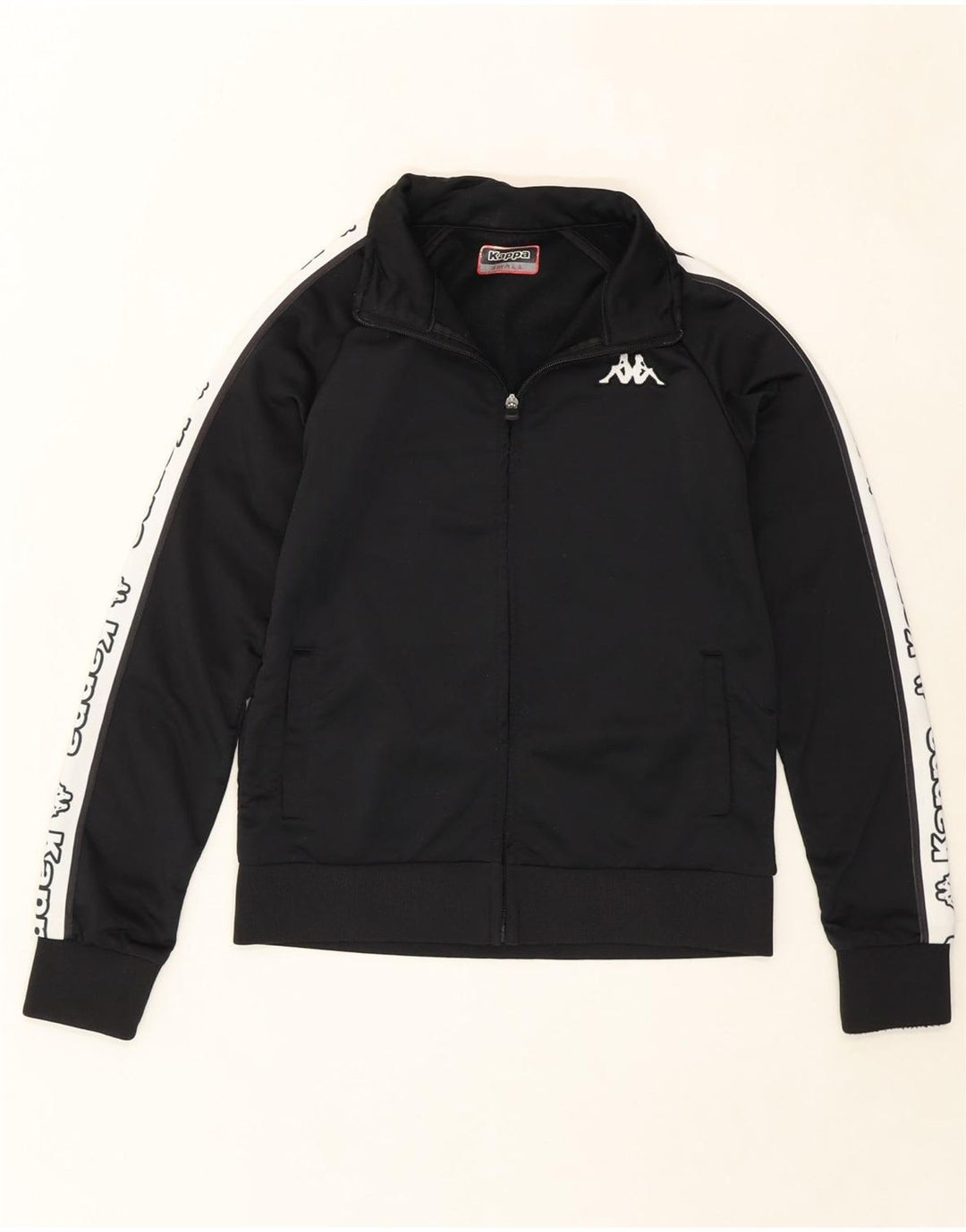 KAPPA Womens Graphic Tracksuit Top Jacket UK 10 Small Black Polyester Vintage Kappa and Second-Hand Kappa from Messina Hembry 