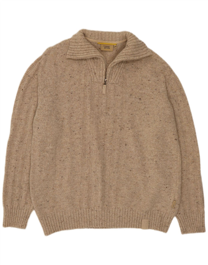 Camel Active Herren-Pullover mit Reißverschluss am Hals, 2XL, beige gesprenkelte Wolle