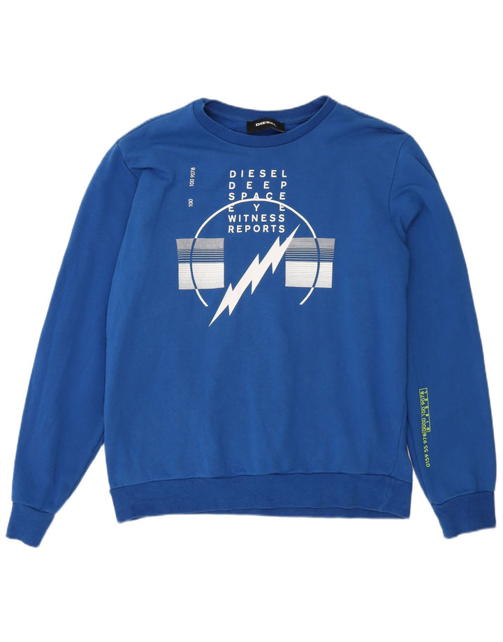 Diesel Herre Grafisk Sweatshirt Jumper Stor Blå Bomuld