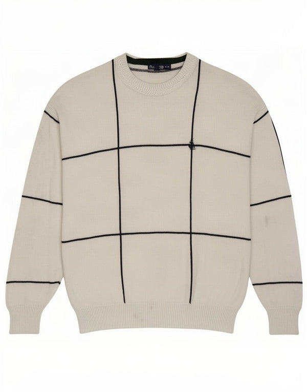 Maglione da uomo Nautica con scollo a barca, cotone medio a quadri bianco