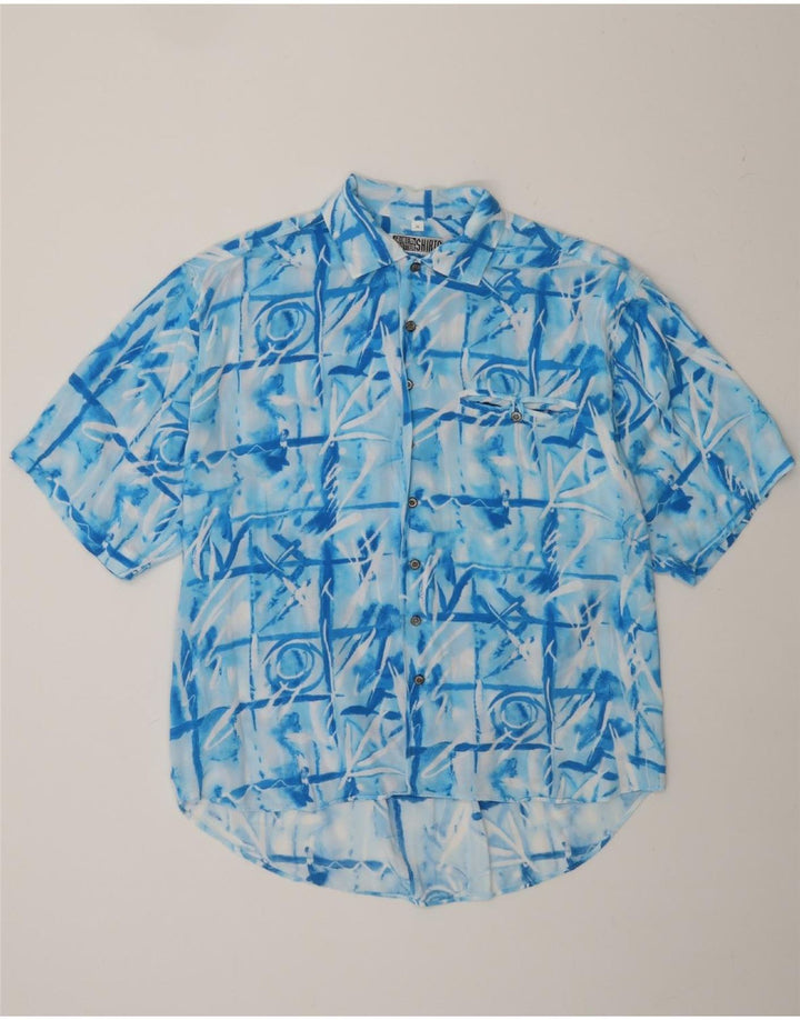 GLOBE TROTTER Mens Abstract Pattern Short Sleeve Shirt Medium Blue Viscose Vintage Globe Trotter and Second-Hand Globe Trotter from Messina Hembry 