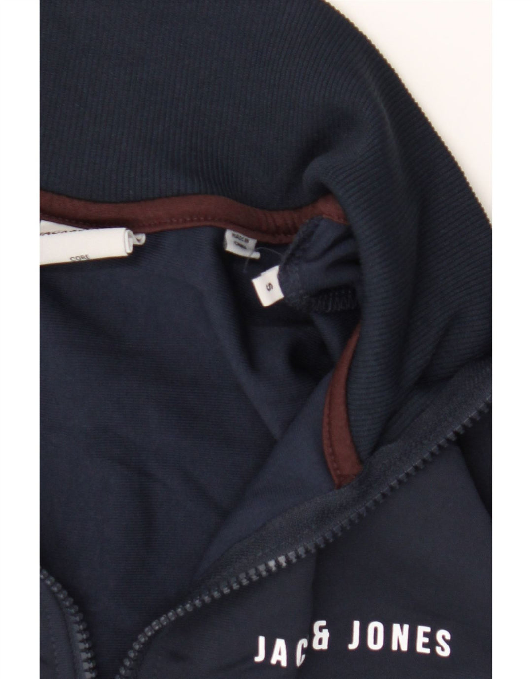 JACK & JONES Mens Zip Neck Sweatshirt Jumper Small Navy Blue Colourblock Vintage Jack & Jones and Second-Hand Jack & Jones from Messina Hembry 