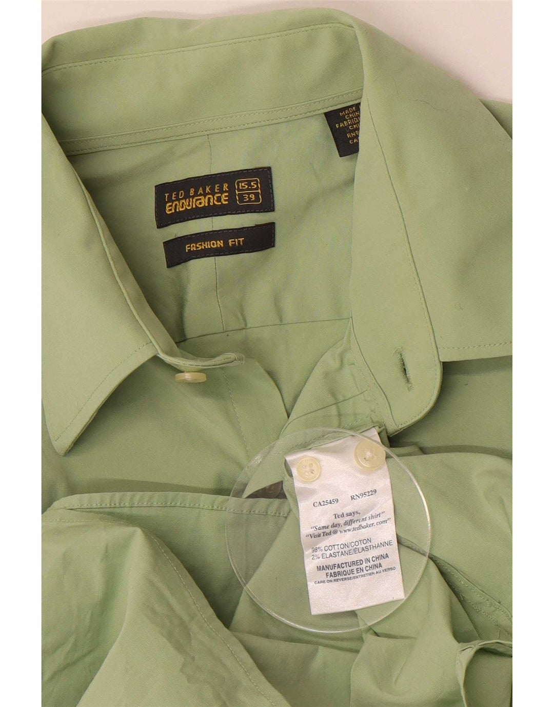 Ted Baker Mens Formal Shirt Size 15 1/2 39 Medium Green Cotton