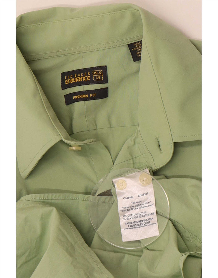 Ted Baker Mens Formal Shirt Size 15 1/2 39 Medium Green Cotton
