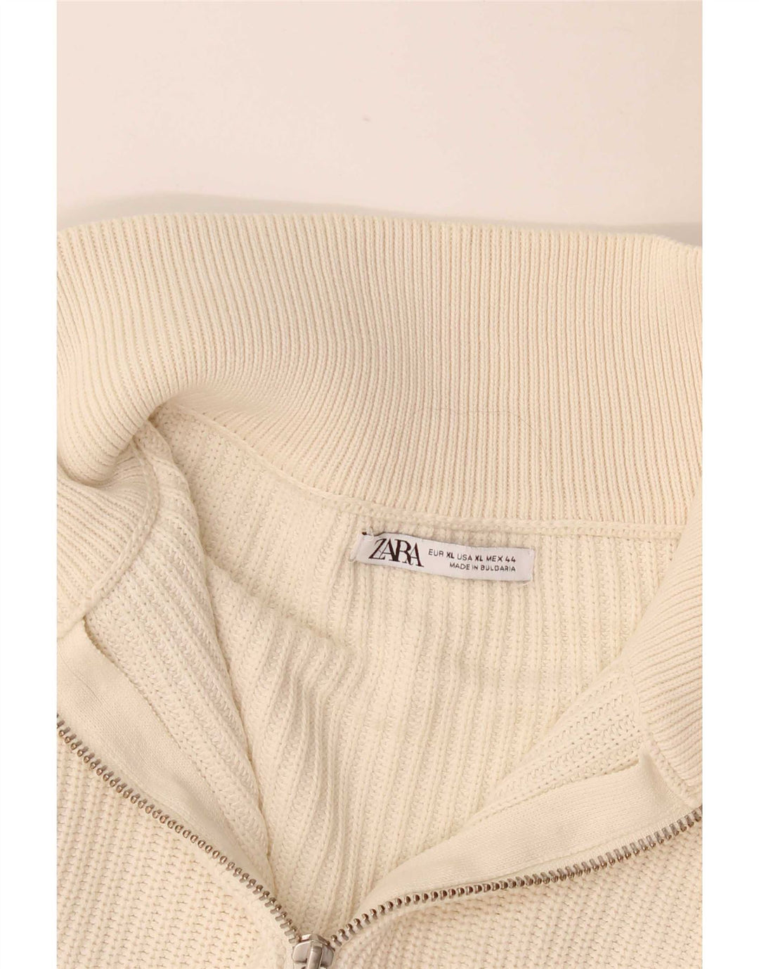 Zara Herren-Pullover mit Reißverschluss am Hals, XL, Weiß