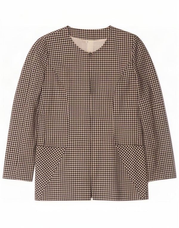 Jaqueta blazer feminina vintage IT 46 grande lã xadrez cinza