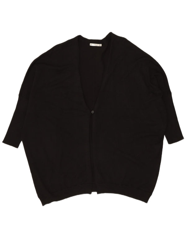 Zara Womens 3/4 Sleeve Oversized Cardigan Sweater UK 14 Medium Black