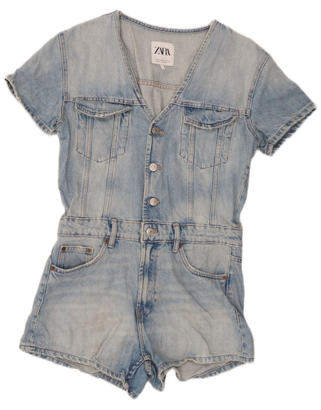 Macacão jeans feminino Zara Reino Unido 12 algodão azul médio