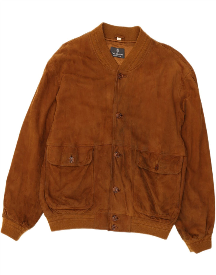 Vintage Mens Suede Bomber Jacket IT 54 2XL Brown Leather